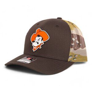 OSU Cowboys Pistol Pete Snapback Trucker Hat- Brown/ Desert Camo
